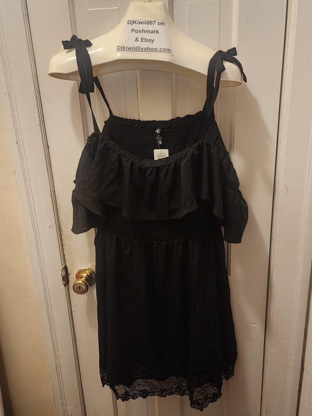 New! 4x [Torrid] Blck Off-Shoulder Ruffle Mini Dress w/ Tie Straps Cute!